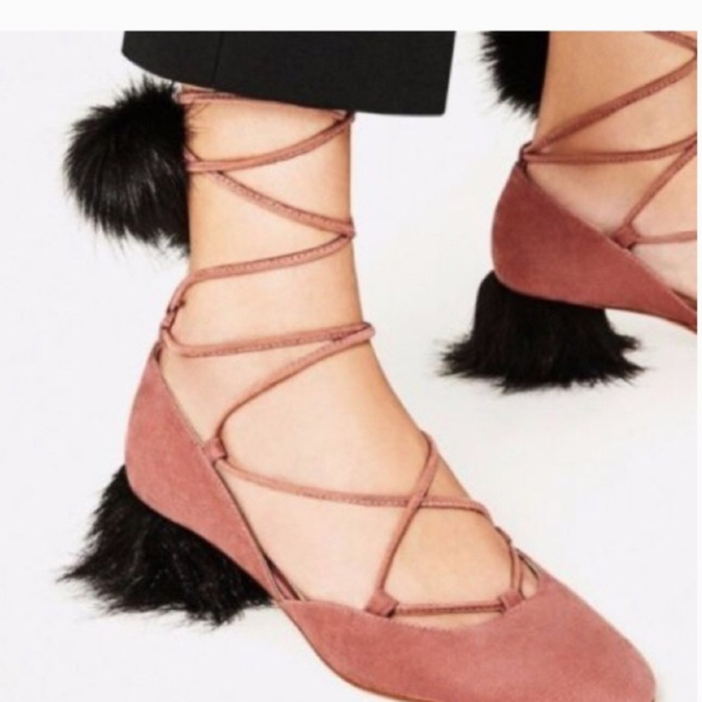 Zara suede heel with Pom Pom lace up